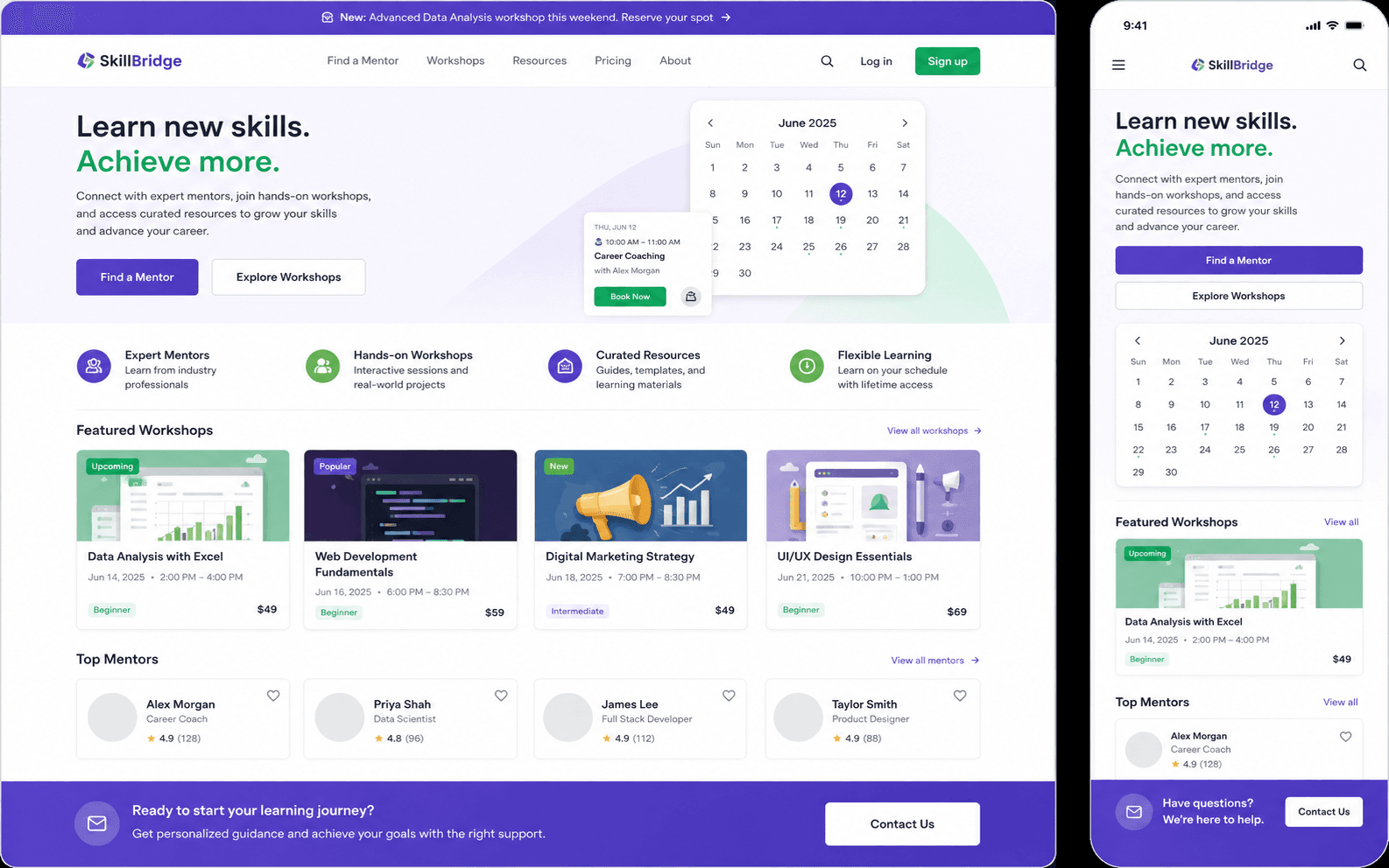 Mẫu website gia sư và đào tạo kỹ năng có lịch tư vấn và tài nguyên học tập