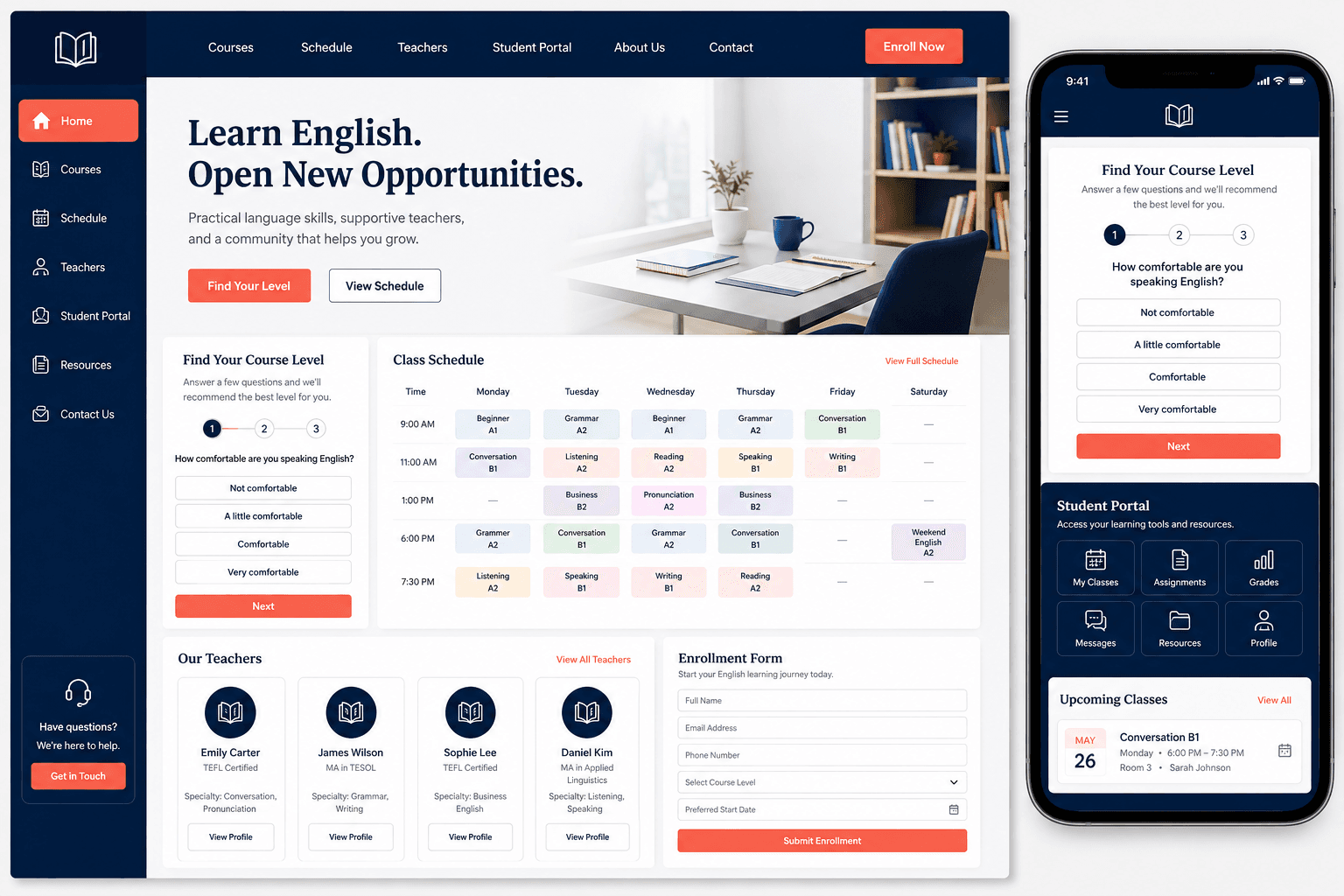 Mẫu website trung tâm ngoại ngữ có lớp học lịch khai giảng và đăng ký