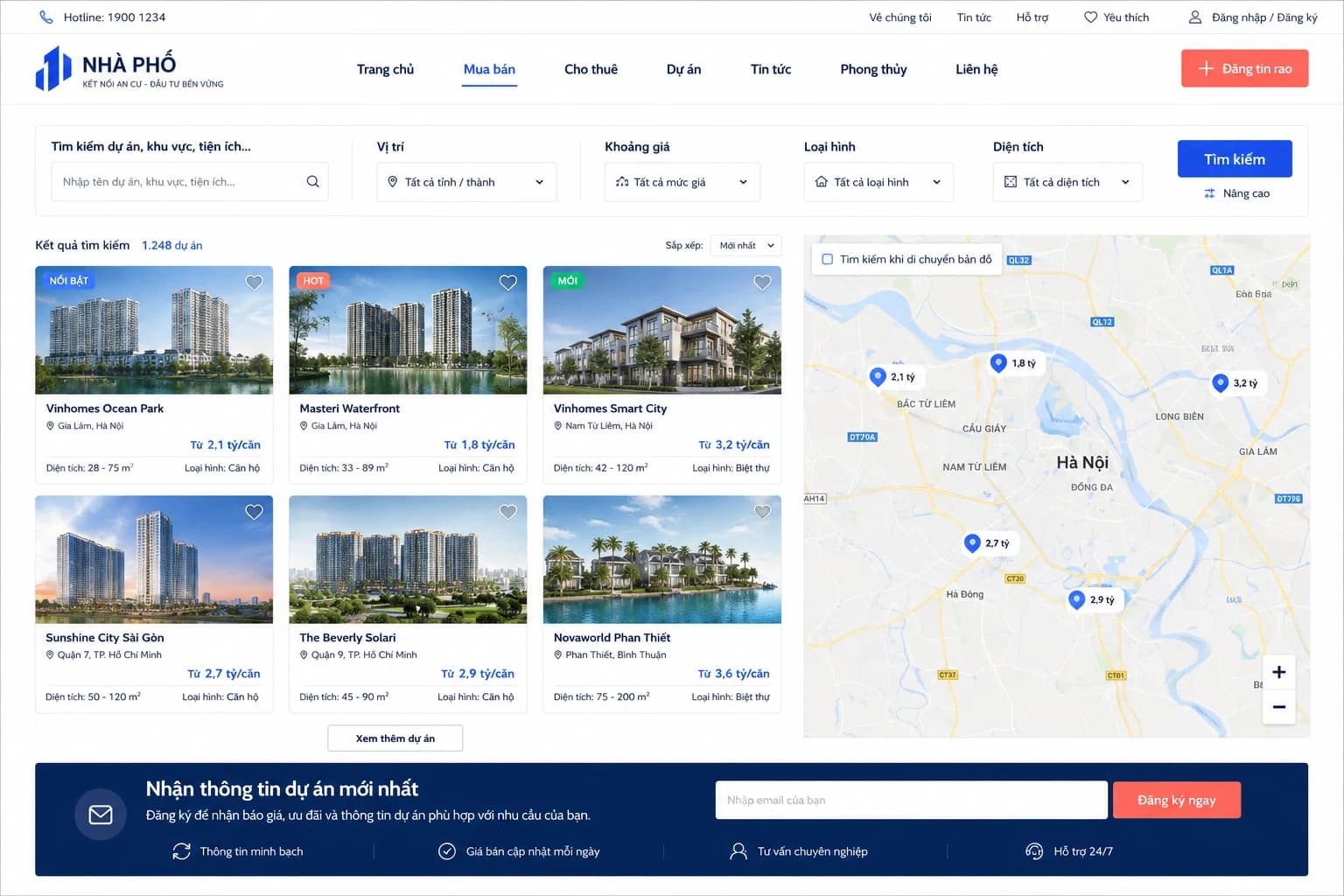 Mẫu website bất động sản với trang chi tiết dự án