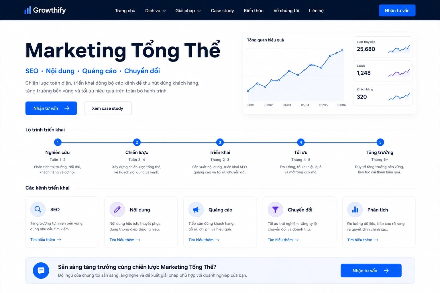 Trang tổng quan Marketing Tổng Thể và lộ trình triển khai